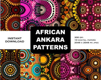 10 Ankara African digital paper | African  Wax Fabric | Scrapbook | High Res Backgrounds | Black History Pattern textures | instant download