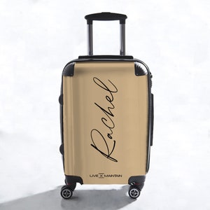 Personalised Tan Name Suitcase | Cabin Suitcase | Custom Suitcase | Marble Suitcase | Custom Luggage |Travel | Personalized Luggage
