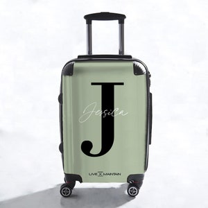 Personalised Sage Green Name Suitcase | Custom Suitcase | Cabin Suitcase | Marble Suitcase | Custom Luggage |Travel | Personalized Luggage