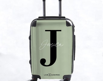 Personalised Sage Green Name Suitcase | Custom Suitcase | Cabin Suitcase | Marble Suitcase | Custom Luggage |Travel | Personalized Luggage