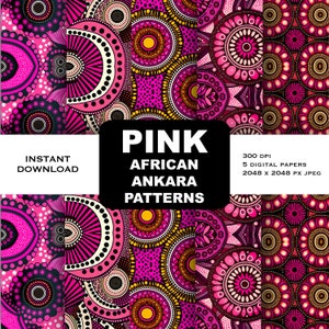 5 Pink Ankara African digital paper | African Wax Fabric | Scrapbook | High Res Backgrounds | Pattern textures | instant download