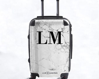 Personalised White Marble Initials Suitcase | Cabin Suitcase | Custom Suitcase | Marble Suitcase | Custom Luggage | Personalized Luggage