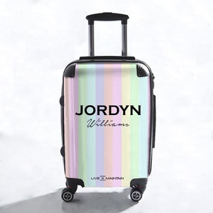 Personalised Pastel Stripes Suitcase | Cabin Suitcase | Custom Suitcase | Marble Suitcase | Custom Luggage |Travel | Personalized Luggage