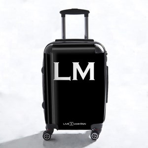 Personalised Initials Black Suitcase | Cabin Suitcase |Custom Suitcase | Marble Suitcase | Custom Luggage |Travel | Personalized Luggage