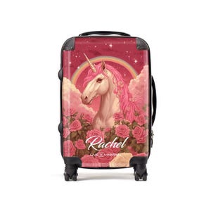 Personalised Unicorn Flowers Name Suitcase | Cabin Suitcase | Custom Suitcase | Personalized Luggage | Suitcase for Girls