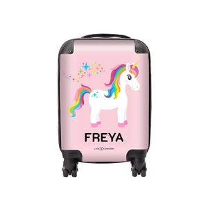 Kinder Regenbogen Einhorn Name personalisiert | Cabochon Koffer | Benutzerdefinierte Koffer | Kinderkoffer | Gepäck | Personalisiertes Gepäck