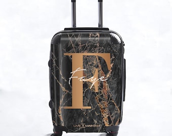 Personalised Marble Bronze Initial Suitcase | Cabin Carry-on| Custom Suitcase | Marble Suitcase | Custom Luggage | Personalized Luggage