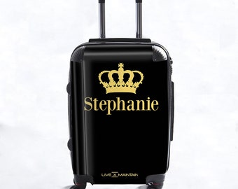 Personalised Crown Name Suitcase | Cabin Suitcase | Custom Suitcase | Marble Suitcase | Custom Luggage |Travel | Personalized Luggage
