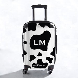 Personalised Cow Print Initials Suitcase | Cabin Suitcase |Custom Suitcase | Marble Suitcase | Custom Luggage |Travel | Personalized Luggage