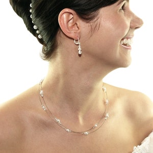 Collana da sposa piccole perle bianco crema, argento 925, pietre Swarovski, portagioielli, collana di perle multifilo, gioielli da sposa, collana di perle