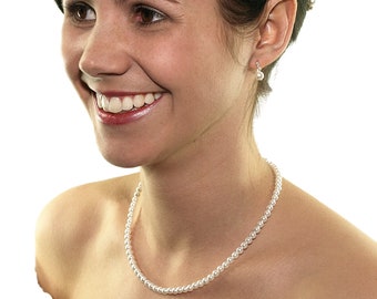 Parelketting 40 cm, parelketting, 5 mm witte crème parels, kleine parelketting, zilver, ketting, bruidssieraden, trouwsieraden
