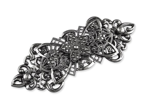 VINTAGE HAIR CLIP 70mm, Silver Hair Accessories, Flower  display picture 2