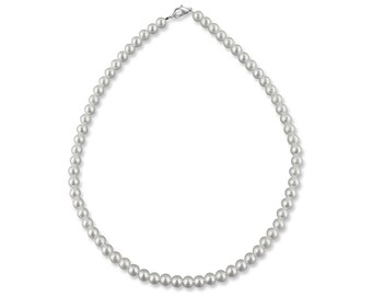 Zilveren parelketting, 40 cm, 6 mm witte/crème parels, parelketting, ketting, bruidssieraden, parelketting, parelsieraden, trouwsieraden