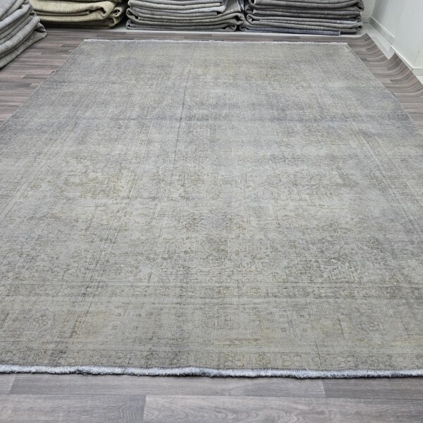 9x12 Oushak Overdyed Turkish Rug Beige Gray Vintage Area Rug Wool Carpet for Living Room Bedroom Dark Color rug