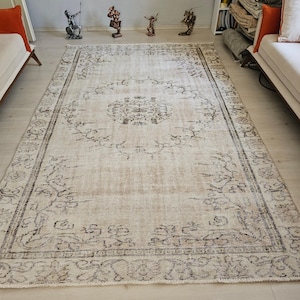 Neutral Area Rug 6x9, Hand Knotted Wool Turkish Rug, 6x9 Oushak Rug, Boho Area Rug, Authentic Traditional Rug// 5.80x9.20 feet