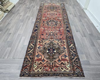 3.5x11 Vintage Turkish Rug Runner for Wide Hallway, Entry and Kitchen - Hand Knotted Wool Anatolian Traditional Runner Pastel Colors