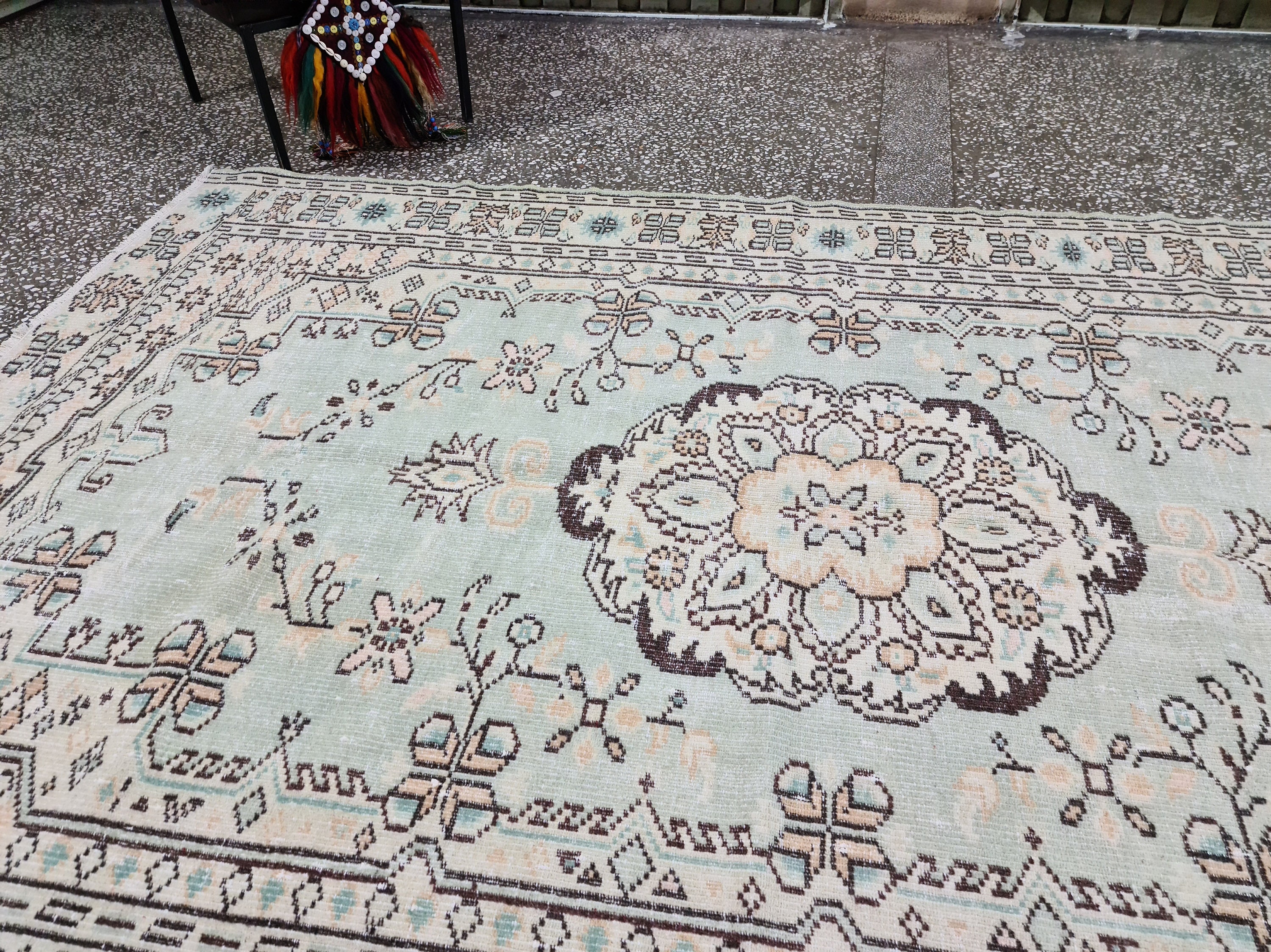 6x8.5 Faded Green Area Rug Oriental Carpet for Livingroom Etsy