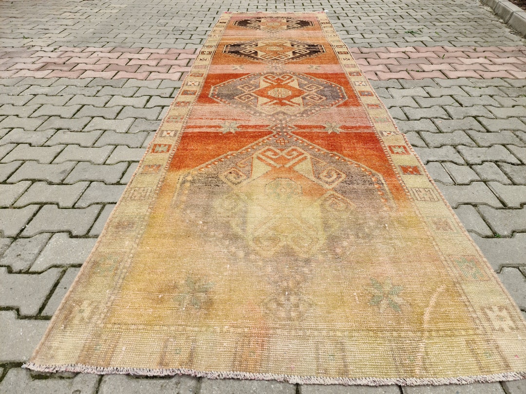 Antique Runner Rug, 3.5 X 12.8 Feet, Wide Runner Rug, Faded Turkish Rug