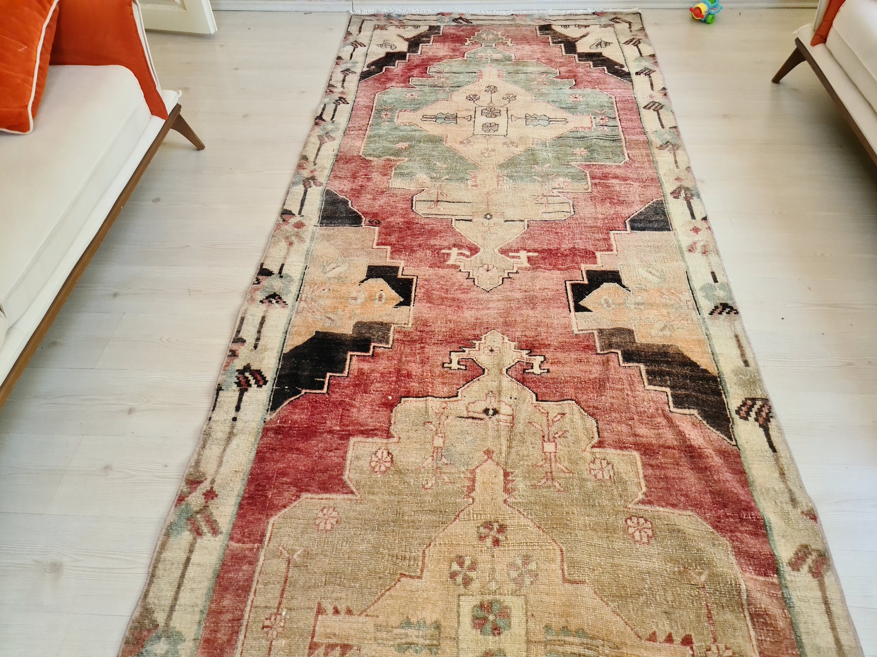 Vintage Rug Runner/ 4.4 x 12.6 feet/ Large Kitchen Rug/ Etsy