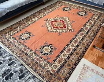 Vintage Cecim Soumak Rug: 7x10 Hand Knotted Wool Kilim