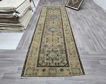 3.30x11.25 feet Classic Vintage Runner/ HandKnotted Wool Antique Runner/ Traditional Turkish Runner Rug/ Rustic Kitchen Runner Rug