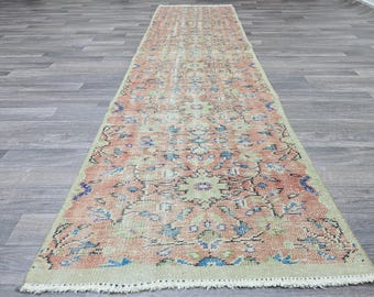 Vintage Oushak Runner Rug: Handknotted Wool Hallway Decor (2.8x9.7 ft)