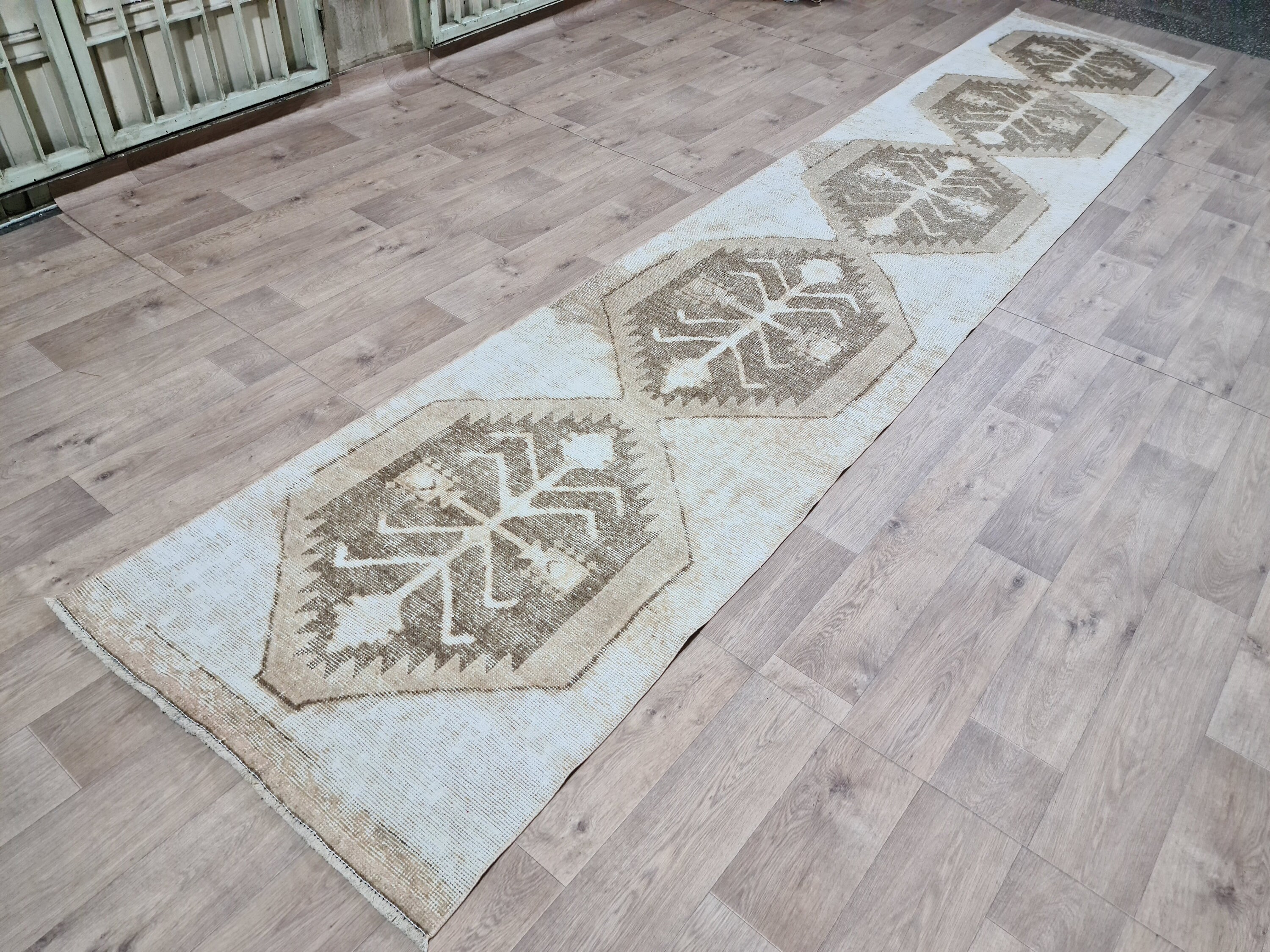 Antique Runner Rug / 3 x 15.5 pies / Hand Knot Natural Oushak Etsy