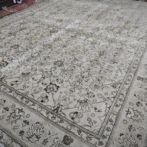 11x14 Neutral Area Rug/ Oversized Vintage Carpet/ Extra Large Natural Wool Rug For Livingroom/ Muted Turkish Oushak Rug/ 11x14.10 feet