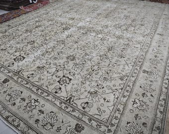11x14 Neutral Wool area Rug: Extra Large Anatolian Style Vintage rug, Turkish Carpet for Livingroom and Palace Size boho decor rug