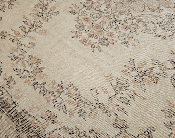 Alfombra turca de 6x9 pies, anudada a mano, estilo oriental vintage.