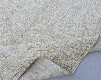 Klassischer Vintage-Teppich in neutralen Farben, 9x12 Zoll / Handgeknüpfter türkischer Oushak-Teppich