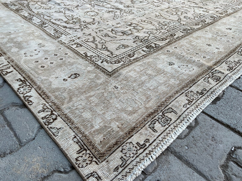 Area Rug 10x12 Neutral Vintage Rug 10x12 Oversize Oushak Rug Extra Large Muted Rug Faded Overall