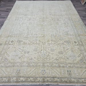 8x11 Neutral Oushak Area Rug/ Anatolian Carpet/ Large Vintage Rug/ Turkish Rug 8x10/ Pure Wool Rug/ Bohemian Area Rug for Bedroom Beige blue