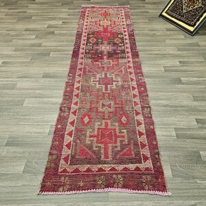Tappeto da corridoio in lana vintage annodato a mano 3x10 per corridoio e corridoio, tappeto da corridoio orientale in lana tradizionale Herki Runner //2,60x9,70 piedi