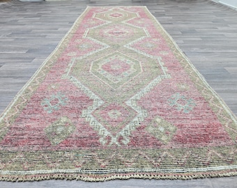 Vintage Turkish Oushak Runner Rug: Hand-Knotted Wool Hallway Rug