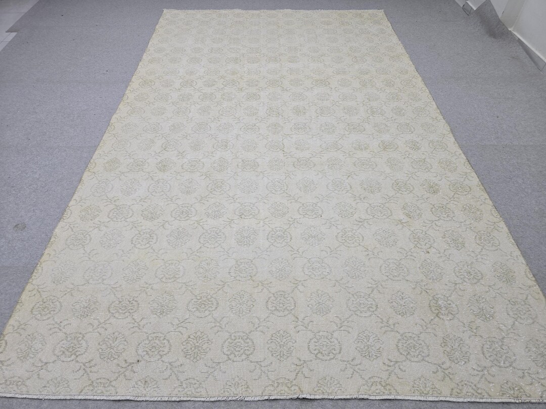 7x11 Vintage Turkish Oushak Rug, Handknotted Ivory Floral Wool Carpet ...