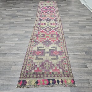Vintage Runner/ 2.7 X 13.45 feet/ Narrow Long Runner Rug/ Turkish Runner/ Herki Runner Rug/ Farmhouse Kitchen Rug and Hallway Runner Rug