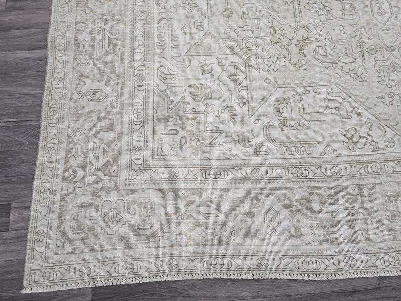 9x12 Neutral Area Rug/ Oversized Vintage Carpet/ Extra Large Natural