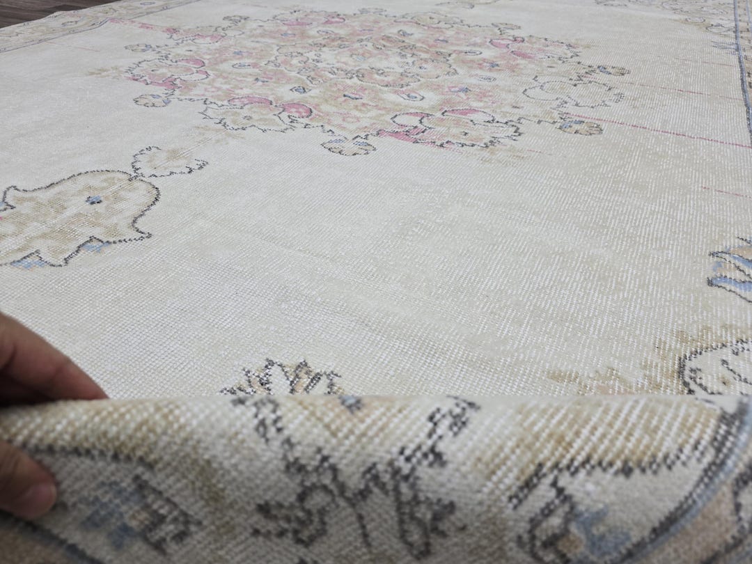 Cream Turkish Rug Turkish Rug 7x10 Vintage Cream Wool Area Rug Muted Pink Oushak Living ...