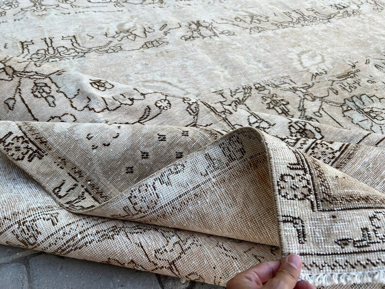 Area Rug 10x12 Neutral Vintage Rug 10x12 Oversize Oushak Rug Extra Large Muted Rug Faded Overall