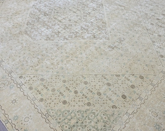 Extra Large Neutral Oushak Rug - Hand Knotted Wool Area Rug - Oversize Vintage Carpet - Mahal Rug
