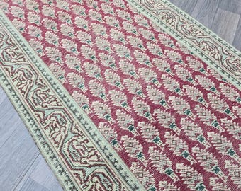 Tappeto Oushak annodato a mano: tappeto turco vintage extra lungo per corridoio.