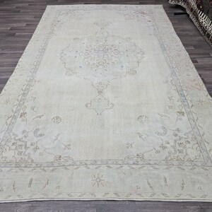 Vintage Turkish Rug/ 7 X 10  Area Rug/ Hand Knotted Area Rug/ Faded Area Rug/ natural area rug/ Oushak Carpet/ Home Decor Rug