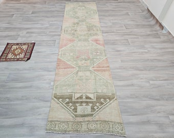 3x12 Runner rug, 2,95 X 12 feet, Neutral Runner rug, Vintage decor runner, Narrow Runner rug, boho runner, entryway runner, oushak runner