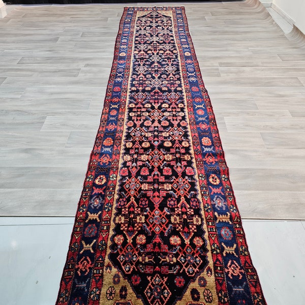 3x16 Circa 1930's Extra Long Antique Persian Design Wool Runner Rug - Hand Knotted Traditional Runner Rug for Stair and Hallway