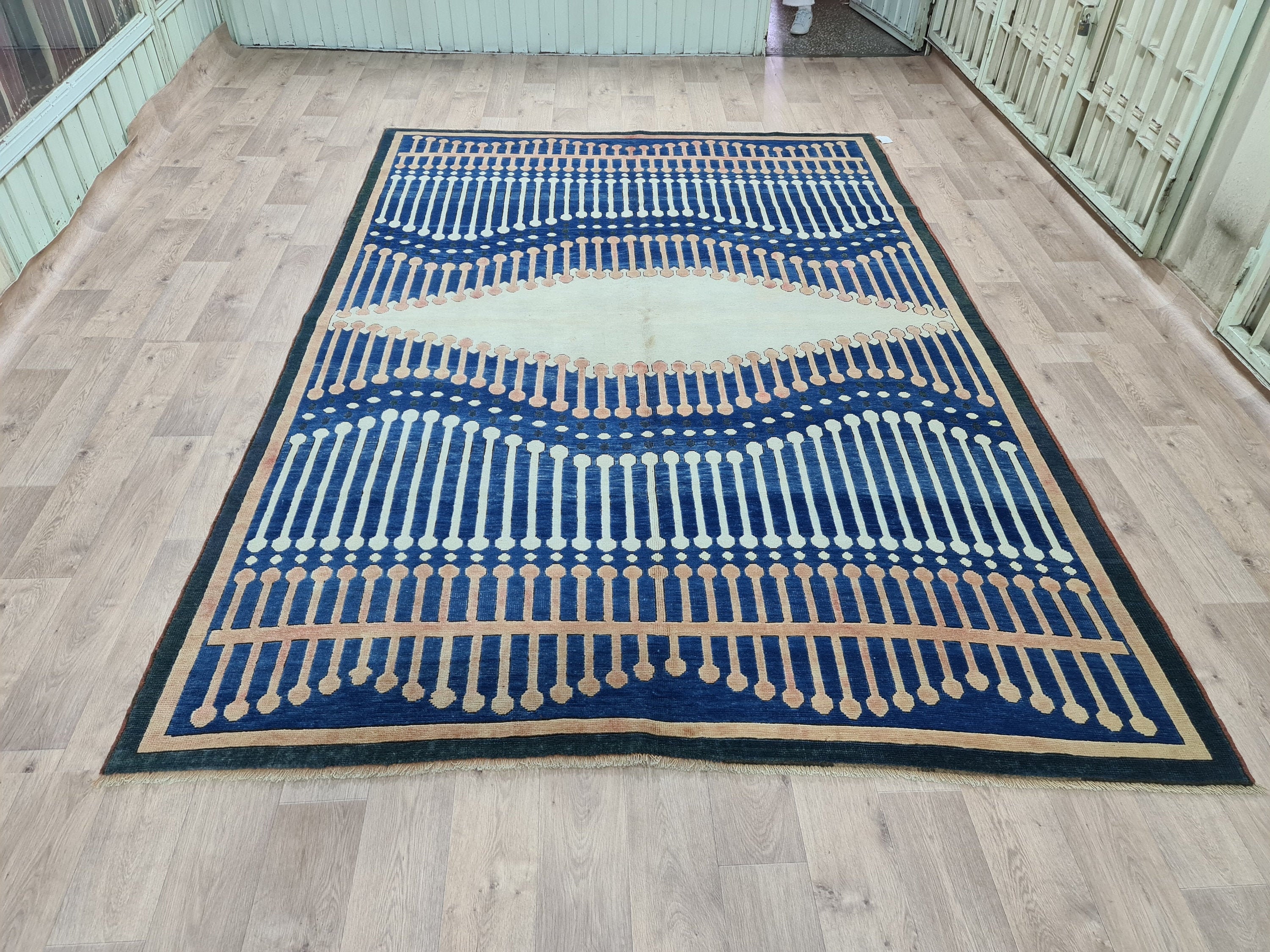 Tapis Turc Bleu/7, 5 X 11 Pieds Tapis en Laine Noué à La Main de Grande Surface Pour Salon et Chambr