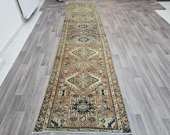 3x12 feet Narrow and Long Vintage Runner Rug - Long Rug Runner - Hand Knotted Wool Runner - Traditional Runner - Bold Color Runner