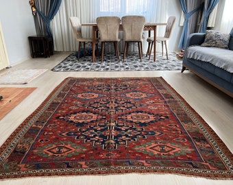 Antique Caucasian Soumak Rug: Hand-Knotted Wool, Tribal Design (5x6.35 ft)