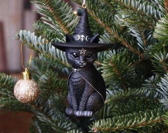 Purrah Black Witch Cat Hanging Decorative Ornament , witch cat decor , gothic cat ormament