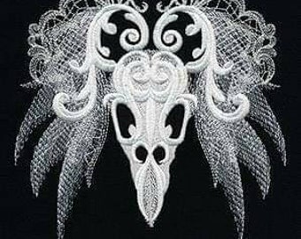 Skull Embroidery, Hand Towel ,Gothic ,Halloween, Bathroom ,Alternative, Goth Bathroom , Kitchen , raven skull towel